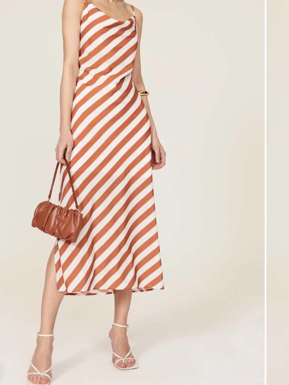 Slate & Willow Copper and Cream Diagonal Slip Dress